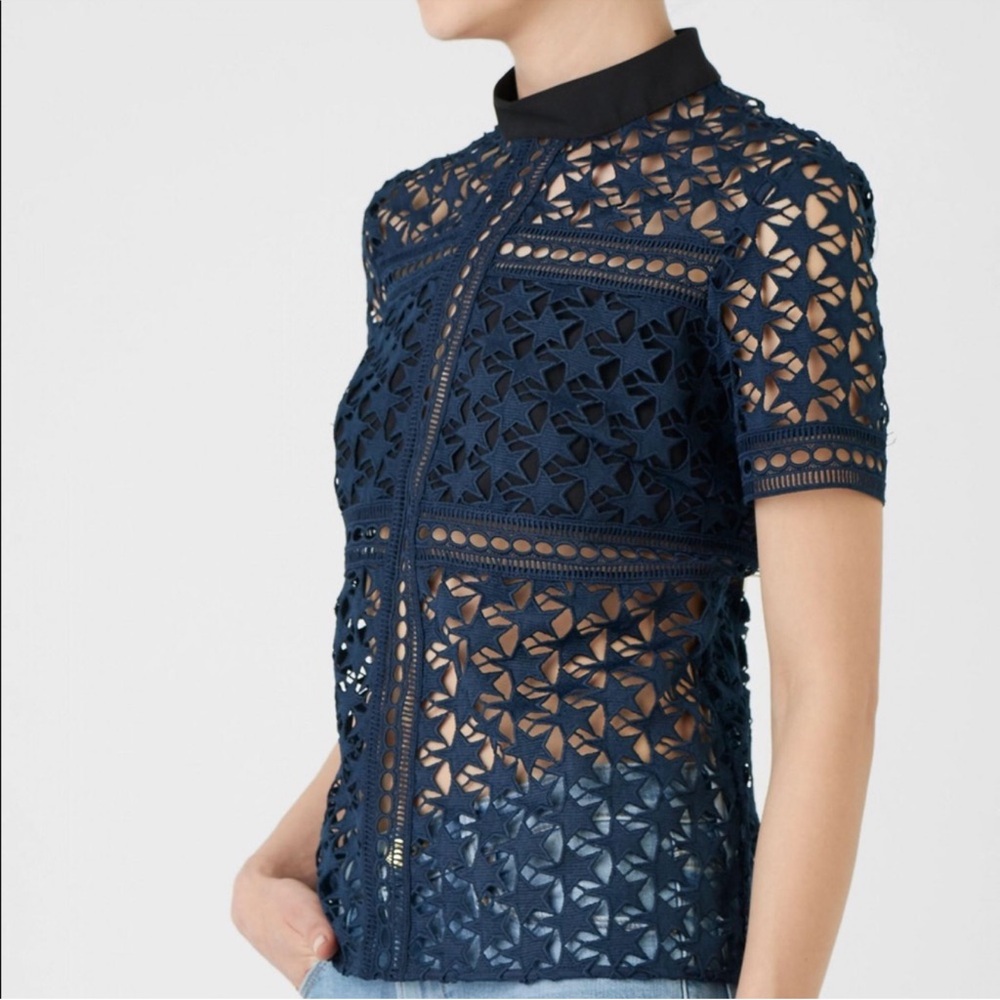 Self Portrait Star Repeat Top Navy Black See Through Size 0